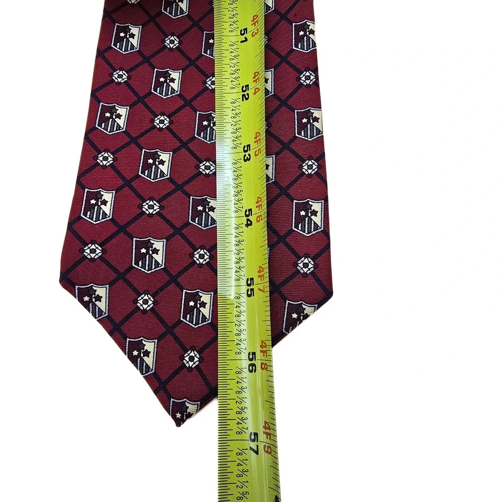 Tommy Hilfiger Mens Red Crest Lattice Silk Necktie‎ Italian Fabric Made in USA